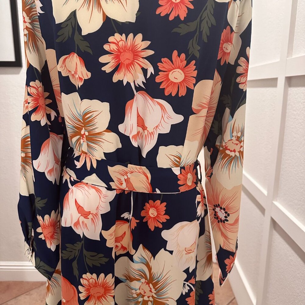 Women Casual Lapel Collar Floral Button Down Long Sleeve Belted Shirt Dress XL - Picture 6 of 6